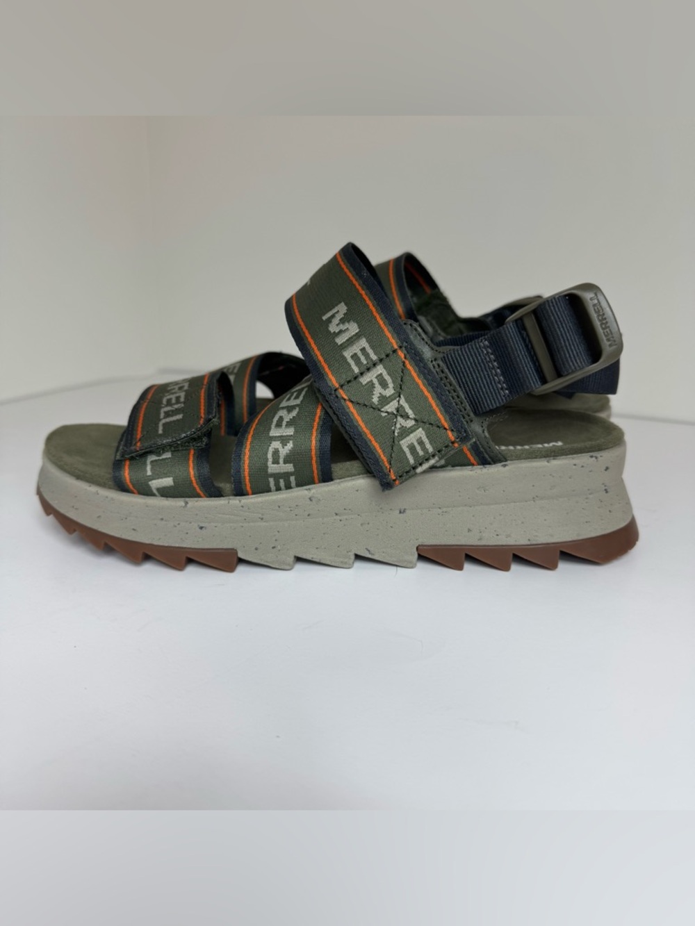 Merrell Alpine Cush Strap Wedge Sandals Olive Green Orange Gorpcore Women's 8